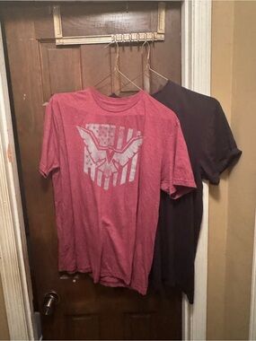 Set of 2 Men’s Large Shirts: Red Graphic Tee & Black Tee